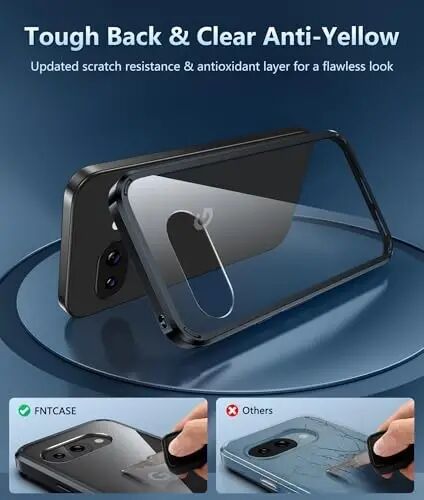 FNTCASE for Google Pixel 9a Case: Military Grade Drop Protection Anti Yellowing Cell Phone Cover - Rugged Shockproof Protective Bumper Transparent Cases(Black) - 3