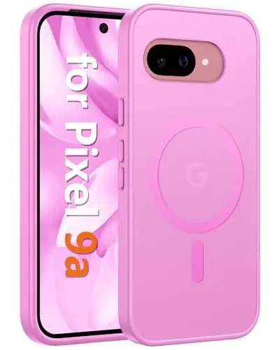 FNTCASE for Google Pixel 9a Case, Fit for Magsafe, Translucent Matte Back | Magnetic Phone Cases, 14FT Military Grade Drop Protection, Protective Cover, Shockproof Bumper, Pink 