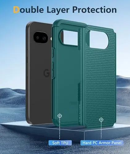 FNTCASE Google Pixel 9A uchun g'ilof: Ikki qatlamli himoya kuchli telefon qopqog'i zarbaga chidamli, sirpanmaydigan teksturali orqa tomoni - Harbiy himoya bamperi - 2025, 6,3 dyuym (yashil) - 3