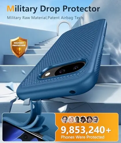 FNTCASE Google Pixel 9A uchun g'ilof: Ikki qatlamli himoya, yuqori sifatli mobil telefon qopqog'i, zarbga chidamli, sirpanishga qarshi teksturali orqa tomoni bilan mustahkam - Harbiy himoya bumperi - 2025, 6.3 dyuym (ko'k) - 4