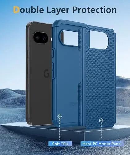 FNTCASE Google Pixel 9A uchun g'ilof: Ikki qatlamli himoya, yuqori sifatli mobil telefon qopqog'i, zarbga chidamli, sirpanishga qarshi teksturali orqa tomoni bilan mustahkam - Harbiy himoya bumperi - 2025, 6.3 dyuym (ko'k) - 3