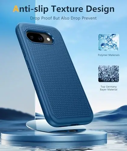FNTCASE Google Pixel 9A uchun g'ilof: Ikki qatlamli himoya, yuqori sifatli mobil telefon qopqog'i, zarbga chidamli, sirpanishga qarshi teksturali orqa tomoni bilan mustahkam - Harbiy himoya bumperi - 2025, 6.3 dyuym (ko'k) - 5