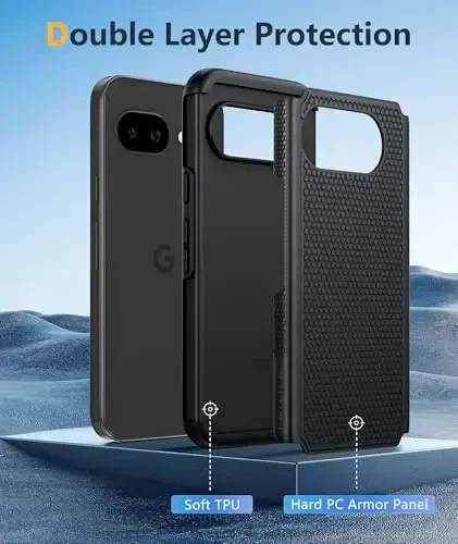 FNTCASE Google Pixel 9A uchun g‘ilof: Ikki qavatli himoya, kuchli telefon g‘ilofi, zarbaga chidamli, sirpanmaydigan teksturali orqa, harbiy himoya bamperi, bardoshli - 2025, 6,3 dyuym (qora) - 3