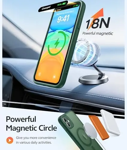 FNTCASE iPhone 11 G‘ilofi: [Magsafe bilan mos keladi] Shaffof Mat Magnetli G‘iloflar [To‘liq Kamera Himoyasi] Harbiy Darajadagi Zarbga Chidamli Himoya Telefon Qopqog‘i - Yashil - 3