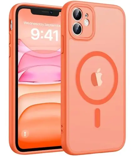 FNTCASE for iPhone 11 Phone Case, Fit for Magsafe, Full Camera Protection | Translucent Matte Back, Strong Magnetic Charging,14FT Military Grade Drop-proof, Anti Slip, Orange 
