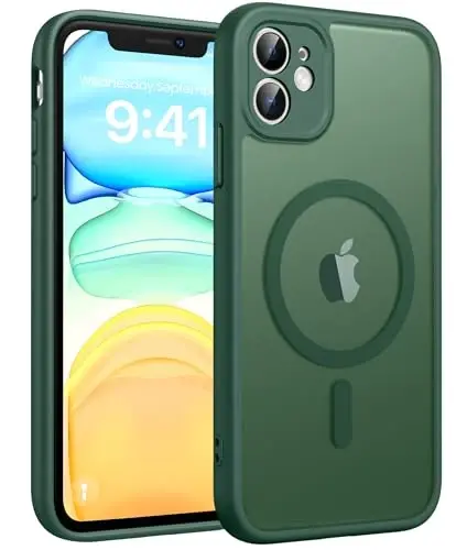 FNTCASE for iPhone 11 Phone Case, Fit for Magsafe, Full Camera Protection | Translucent Matte Back, Strong Magnetic Charging,14FT Military Grade Drop-proof, Anti Slip, Green 