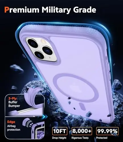 FNTCASE iPhone 11 Pro Kılıfı: Magsafe ile Uyumlu Mat Manyetik Telefon Kılıfları, İnce, Sararmaya Karşı Dayanıklı, Askeri Sınıf Düşme Korumalı, Sağlam Koruyucu Yarı Saydam Cep Telefonu Kapağı (C-Mor) - 6