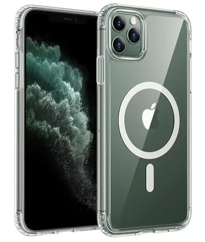 FNTCASE for iPhone 11 Pro Case, Fit for Magsafe, Clear Anti Yellowing | Magnetic Phone Cases, 14FT Military Grade Drop Protection, Slim Shockproof Protective Cover, Transparent 