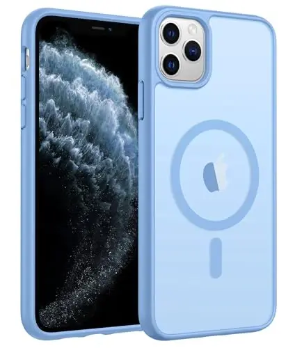 FNTCASE for iPhone 11 Pro Case, Fit for Magsafe, Translucent Matte Back | Magnetic Phone Cases, 14FT Military Grade Drop Protection, Shockproof Bumper, Slim Protective Cover, Light Blue 