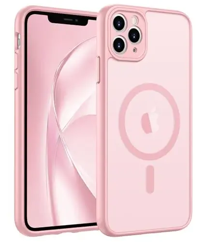 FNTCASE for iPhone 11 Pro Max Case: [Compatible with Magsafe] Translucent Matte Magnetic Cases [Full Camera Protection] Military Grade Shockproof Protective Phone Cover - Light Pink 