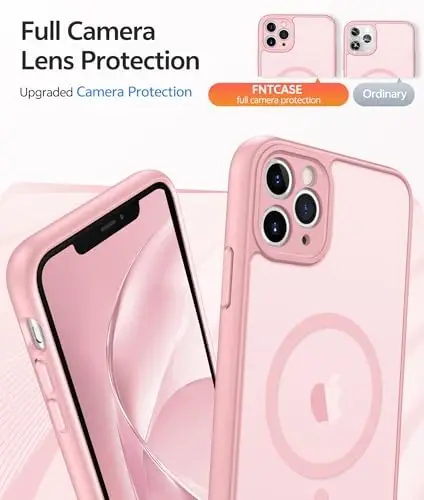 FNTCASE for iPhone 11 Pro Max Case: [Compatible with Magsafe] Translucent Matte Magnetic Cases [Full Camera Protection] Military Grade Shockproof Protective Phone Cover - Light Pink - 4