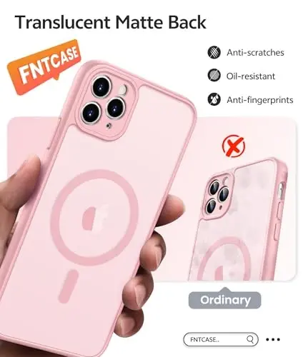 FNTCASE for iPhone 11 Pro Max Case: [Compatible with Magsafe] Translucent Matte Magnetic Cases [Full Camera Protection] Military Grade Shockproof Protective Phone Cover - Light Pink - 6