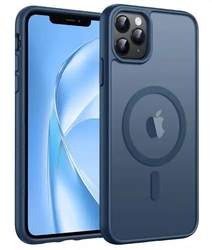 FNTCASE for iPhone 11 Pro Max Case, Fit for Magsafe, Translucent Matte Back | Magnetic Phone Cases, 14FT Military Grade Drop Protection, Slim Shockproof Protective Cover, Blue 