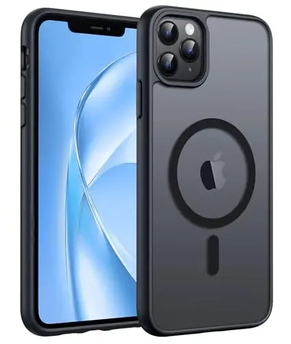 FNTCASE for iPhone 11 Pro Max Case, Fit for Magsafe, Translucent Matte Back | Magnetic Phone Cases, 14FT Military Grade Drop Protection, Slim Shockproof Protective Cover, Black 