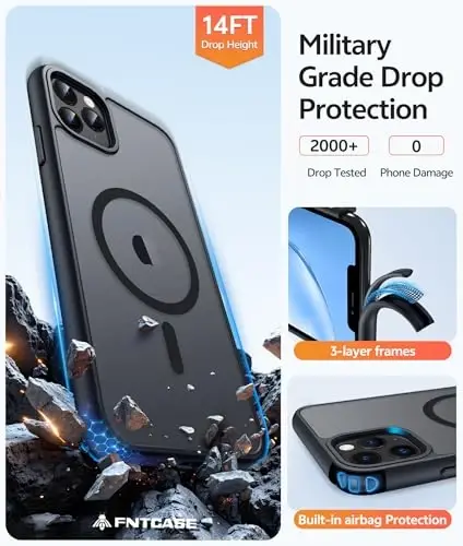 FNTCASE for iPhone 11 Pro Max Case, Fit for Magsafe, Translucent Matte Back | Magnetic Phone Cases, 14FT Military Grade Drop Protection, Slim Shockproof Protective Cover, Black - 5