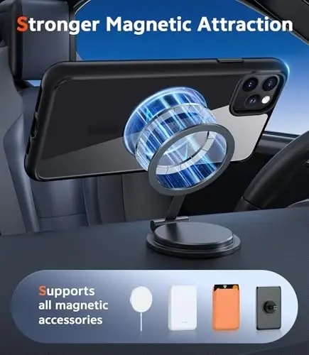 FNTCASE iPhone 11 Pro-Max uchun g'ilof: Magnitli ingichka sarg'aymaydigan shaffof g'ilof | Harbiy darajadagi himoya va zarbga chidamli yupqa shaffof kristall telefon qopqog'i (B-qora) - 4