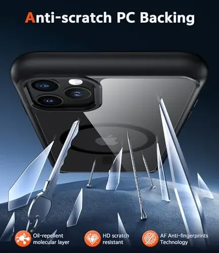 FNTCASE iPhone 11 Pro-Max uchun g'ilof: Magnitli ingichka sarg'aymaydigan shaffof g'ilof | Harbiy darajadagi himoya va zarbga chidamli yupqa shaffof kristall telefon qopqog'i (B-qora) - 5