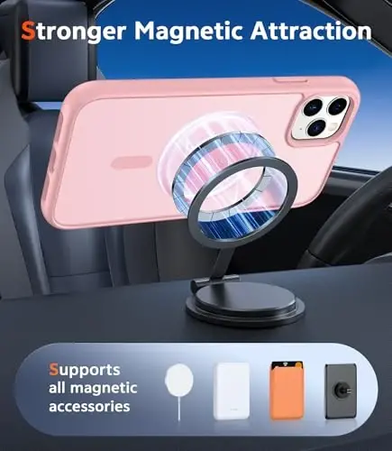 FNTCASE iPhone 11 Pro-Max uchun g'ilof: Magsafe bilan mos keluvchi mat magnitli telefon g'iloflari, yupqa, sarg'ayishga qarshi, harbiy darajadagi tushishdan himoya, mustahkam himoyalovchi yarim shaffof mobil telefon qopqog'i (C-Pushti) - 4