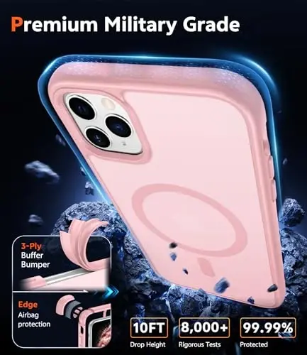 FNTCASE iPhone 11 Pro-Max uchun g'ilof: Magsafe bilan mos keluvchi mat magnitli telefon g'iloflari, yupqa, sarg'ayishga qarshi, harbiy darajadagi tushishdan himoya, mustahkam himoyalovchi yarim shaffof mobil telefon qopqog'i (C-Pushti) - 6