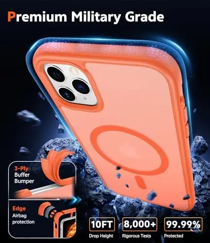 FNTCASE iPhone 11 Pro-Max uchun g'ilof: Magsafe bilan mos keluvchi mat magnitli telefon g'iloflari, yupqa, sarg'ayishga qarshi, harbiy darajadagi tushishdan himoya, mustahkam, yarim shaffof mobil telefon qopqog'i (C-Orange) - 6