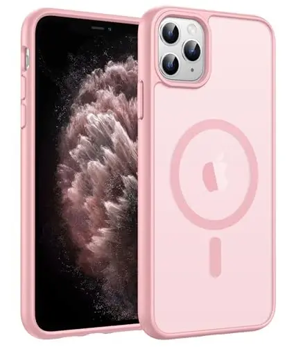FNTCASE iPhone 11 Pro uchun g'ilof: Magnitli yarim shaffof mat harbiy darajadagi tushishdan himoya | Ingichka sirpanishga qarshi bardoshli zarbga chidamli iPhone 11Pro 2019 g'iloflari (5,8 dyuymli och pushti) - FNTCASE