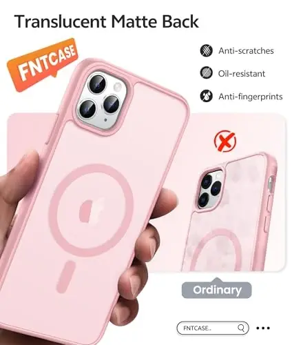 FNTCASE iPhone 11 Pro uchun g'ilof: Magnitli yarim shaffof mat harbiy darajadagi tushishdan himoya | Ingichka sirpanishga qarshi bardoshli zarbga chidamli iPhone 11Pro 2019 g'iloflari (5,8 dyuymli och pushti) - 6