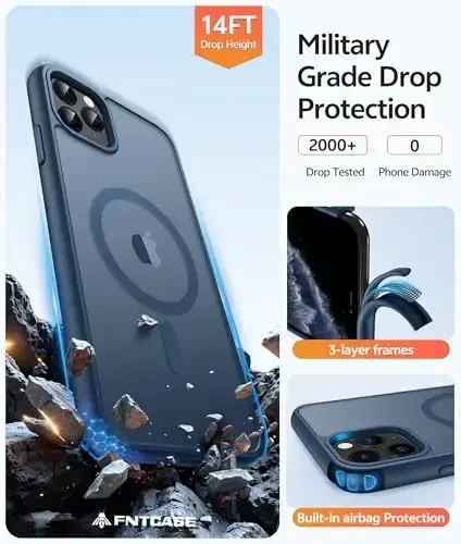 FNTCASE iPhone 11 Pro uchun g'ilof: Magnitli yarim shaffof mat harbiy darajadagi tushishdan himoya telefon qopqog'i | Ingichka sirpanishga qarshi bardoshli zarbga chidamli iPhone 11Pro 2019 g'iloflari (5,8 dyuymli ko'k) - 5