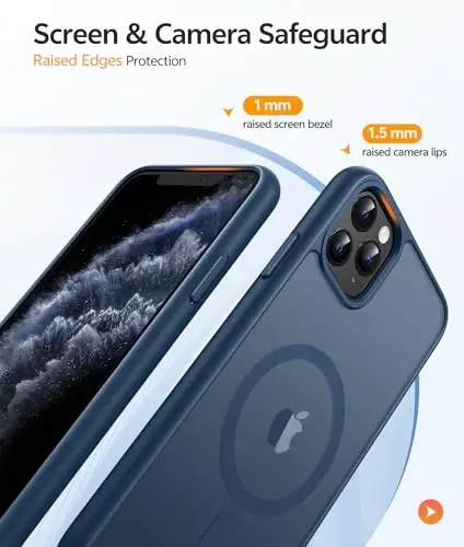 FNTCASE iPhone 11 Pro uchun g'ilof: Magnitli yarim shaffof mat harbiy darajadagi tushishdan himoya telefon qopqog'i | Ingichka sirpanishga qarshi bardoshli zarbga chidamli iPhone 11Pro 2019 g'iloflari (5,8 dyuymli ko'k) - 4