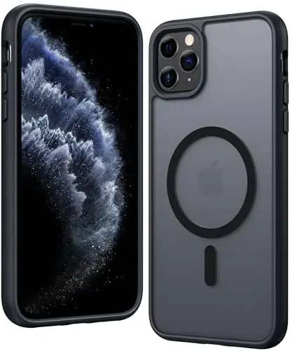 FNTCASE iPhone 11 Pro uchun g‘ilof: Magsafe bilan mos keluvchi mat magnitli telefon g‘iloflari, ingichka, sarg‘ayishga qarshi, harbiy darajadagi tushishdan himoya, mustahkam himoya, shaffof telefon qopqog‘i (C-Qora) - 1