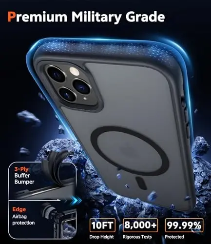 FNTCASE iPhone 11 Pro uchun g‘ilof: Magsafe bilan mos keluvchi mat magnitli telefon g‘iloflari, ingichka, sarg‘ayishga qarshi, harbiy darajadagi tushishdan himoya, mustahkam himoya, shaffof telefon qopqog‘i (C-Qora) - 6
