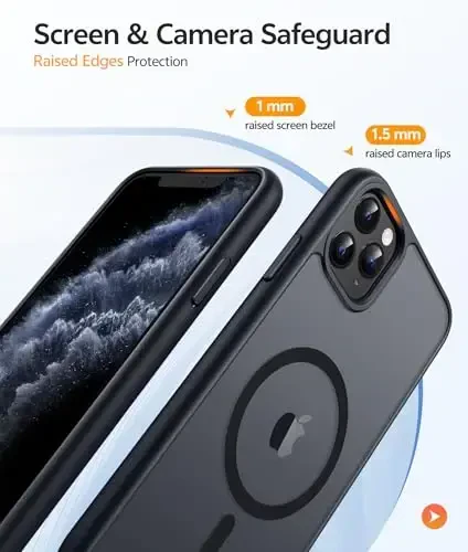 FNTCASE iPhone 11 Pro uchun g‘ilof: [Magsafe bilan mos] Yarim shaffof mat magnit telefon qopqog‘i - Harbiy darajadagi tushishdan himoya, zarbaga chidamli himoya iPhone 11Pro 2019 g‘iloflari - Qora - 4