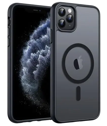 FNTCASE iPhone 11 Pro uchun g‘ilof: [Magsafe bilan mos] Yarim shaffof mat magnit telefon qopqog‘i - Harbiy darajadagi tushishdan himoya, zarbaga chidamli himoya iPhone 11Pro 2019 g‘iloflari - Qora - 1