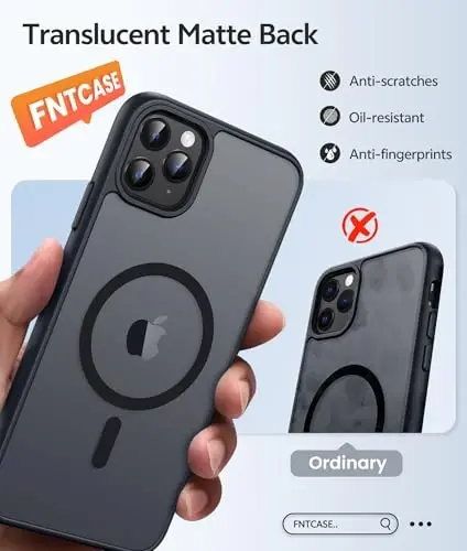 FNTCASE iPhone 11 Pro uchun g‘ilof: [Magsafe bilan mos] Yarim shaffof mat magnit telefon qopqog‘i - Harbiy darajadagi tushishdan himoya, zarbaga chidamli himoya iPhone 11Pro 2019 g‘iloflari - Qora - 6