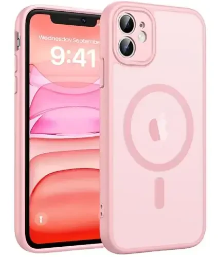 FNTCASE iPhone 11 uchun g‘ilof: Kuchli magnitli telefon g‘ilofi | Yarim shaffof mato ingichka zarbga chidamli himoya telefon qopqog‘i (och pushti) - 1