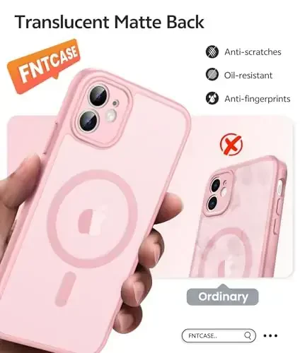 FNTCASE iPhone 11 uchun g‘ilof: Kuchli magnitli telefon g‘ilofi | Yarim shaffof mato ingichka zarbga chidamli himoya telefon qopqog‘i (och pushti) - 6