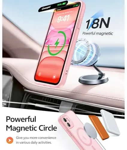 FNTCASE iPhone 11 uchun g‘ilof: Kuchli magnitli telefon g‘ilofi | Yarim shaffof mato ingichka zarbga chidamli himoya telefon qopqog‘i (och pushti) - 3
