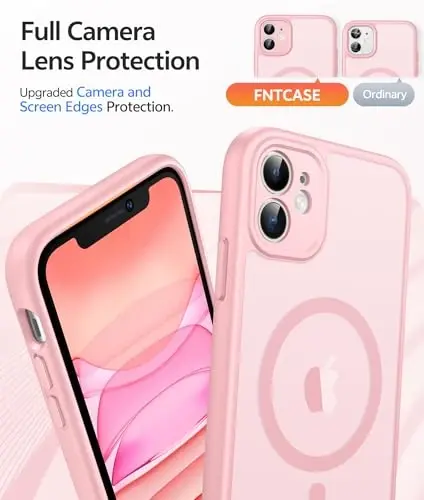FNTCASE iPhone 11 uchun g‘ilof: Kuchli magnitli telefon g‘ilofi | Yarim shaffof mato ingichka zarbga chidamli himoya telefon qopqog‘i (och pushti) - 5