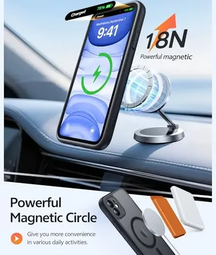 FNTCASE iPhone 11 uchun g'ilof: [Magsafe bilan mos] Yarim shaffof mat magnit telefon qopqog'i - Harbiy darajadagi zarbadan himoya zarbga chidamli himoya g'iloflari - Qora - 4