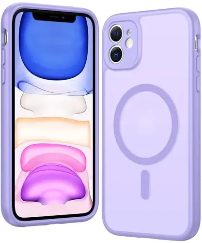 FNTCASE iPhone 11 uchun mat qop: Magsafe bilan mos keladigan magnit telefon qopqoqlari Yaxshi sarg'aymaydigan harbiy darajadagi tushishdan himoya Qattiq zarbga chidamli himoya yarim shaffof mobil qopqoq (C-Binafsha) 