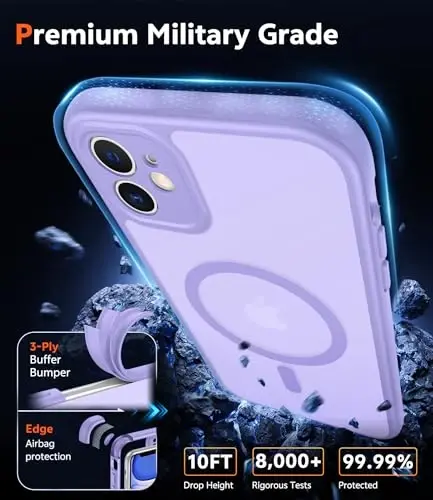 FNTCASE iPhone 11 uchun mat qop: Magsafe bilan mos keladigan magnit telefon qopqoqlari Yaxshi sarg'aymaydigan harbiy darajadagi tushishdan himoya Qattiq zarbga chidamli himoya yarim shaffof mobil qopqoq (C-Binafsha) - 6