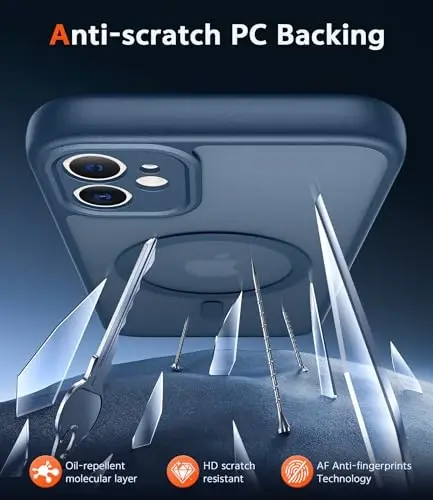 FNTCASE iPhone 11 uchun mat qop: Magsafe bilan mos magnit telefon qutilari Ingichka sarg'ayishga qarshi harbiy darajadagi tushishdan himoya Rugged zarbga chidamli himoya yarim shaffof mobil qopqoq (C-ko'k) - 5