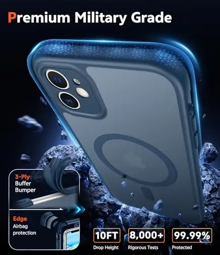 FNTCASE iPhone 11 uchun mat qop: Magsafe bilan mos magnit telefon qutilari Ingichka sarg'ayishga qarshi harbiy darajadagi tushishdan himoya Rugged zarbga chidamli himoya yarim shaffof mobil qopqoq (C-ko'k) - 6