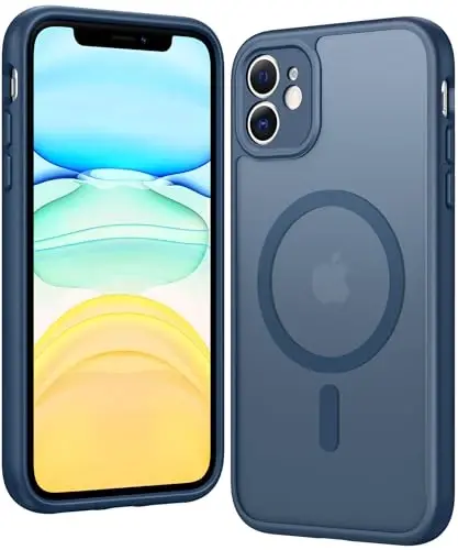 FNTCASE iPhone 11 uchun mat qop: Magsafe bilan mos magnit telefon qutilari Ingichka sarg'ayishga qarshi harbiy darajadagi tushishdan himoya Rugged zarbga chidamli himoya yarim shaffof mobil qopqoq (C-ko'k) 