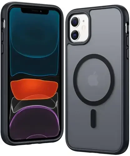 FNTCASE iPhone 11 uchun Mat qutisi: Magsafe bilan mos keladigan magnit telefon qutilari Yupqa sarg'ayishga qarshi harbiy darajadagi tushishdan himoya Rugged zarbga chidamli himoya yarim shaffof uyali qopqoq (C-qora) - FNTCASE
