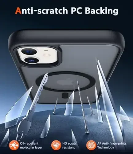 FNTCASE iPhone 11 uchun Mat qutisi: Magsafe bilan mos keladigan magnit telefon qutilari Yupqa sarg'ayishga qarshi harbiy darajadagi tushishdan himoya Rugged zarbga chidamli himoya yarim shaffof uyali qopqoq (C-qora) - 5