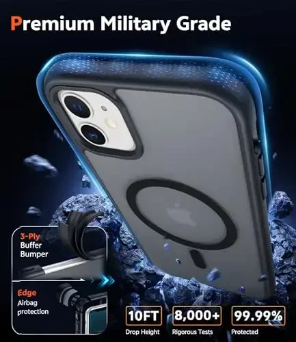 FNTCASE iPhone 11 uchun Mat qutisi: Magsafe bilan mos keladigan magnit telefon qutilari Yupqa sarg'ayishga qarshi harbiy darajadagi tushishdan himoya Rugged zarbga chidamli himoya yarim shaffof uyali qopqoq (C-qora) - 6