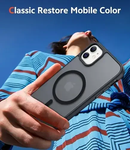 FNTCASE iPhone 11 uchun Mat qutisi: Magsafe bilan mos keladigan magnit telefon qutilari Yupqa sarg'ayishga qarshi harbiy darajadagi tushishdan himoya Rugged zarbga chidamli himoya yarim shaffof uyali qopqoq (C-qora) - 7
