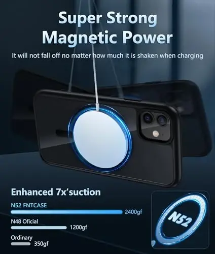 FNTCASE iPhone 11 uchun telefon g‘ilofi: iPhone XR uchun telefon g‘ilof magnit zaryadlashni qo‘llab-quvvatlaydi, harbiy darajadagi tushishdan himoya, sarg‘ayishga qarshi mobil telefon qopqog‘i - mustahkam, bardoshli, zarbga chidamli himoya (B-qora) - FNTCASE (1)