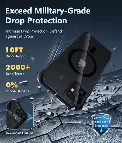 FNTCASE iPhone 11 uchun telefon g‘ilofi: iPhone XR uchun telefon g‘ilof magnit zaryadlashni qo‘llab-quvvatlaydi, harbiy darajadagi tushishdan himoya, sarg‘ayishga qarshi mobil telefon qopqog‘i - mustahkam, bardoshli, zarbga chidamli himoya (B-qora) - 3