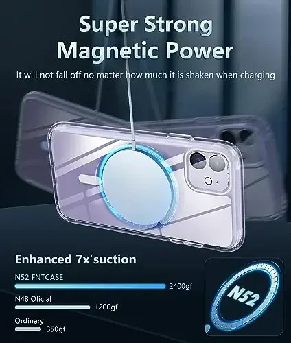FNTCASE iPhone 11 uchun telefon g'ilofi: iPhone XR uchun telefon g'ilofi shaffof Magnit zaryadlashni qo'llab-quvvatlash Harbiy darajadagi himoya Sariqlikka qarshi mobil telefon qopqog'i - Qattiq bardoshli zarbga chidamli himoya (A-Shaffof) - 4